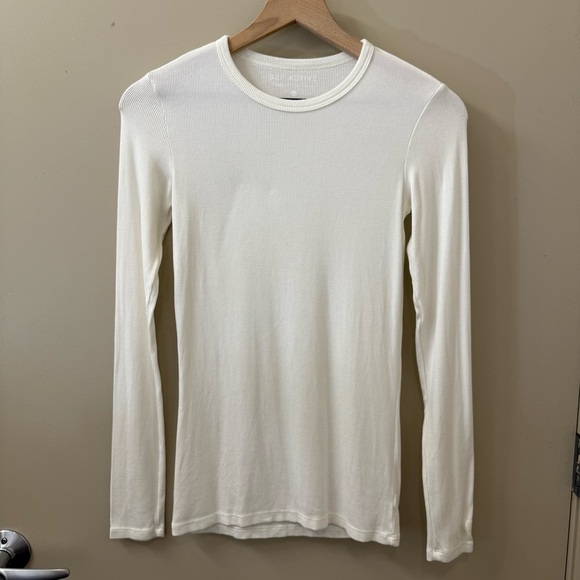SET active Ribbed Modal Body Long Sleeve tee size medium in white blanc - Picture 3 of 8